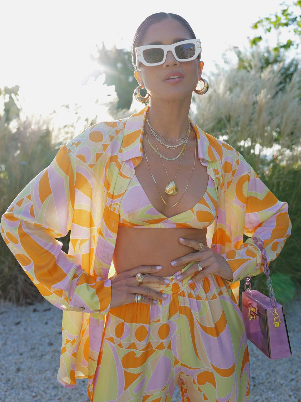 Tropical Beach Graphic Print Button-Up Shirt