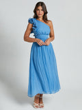 One-Shoulder Ruffle Accent Midi Dress