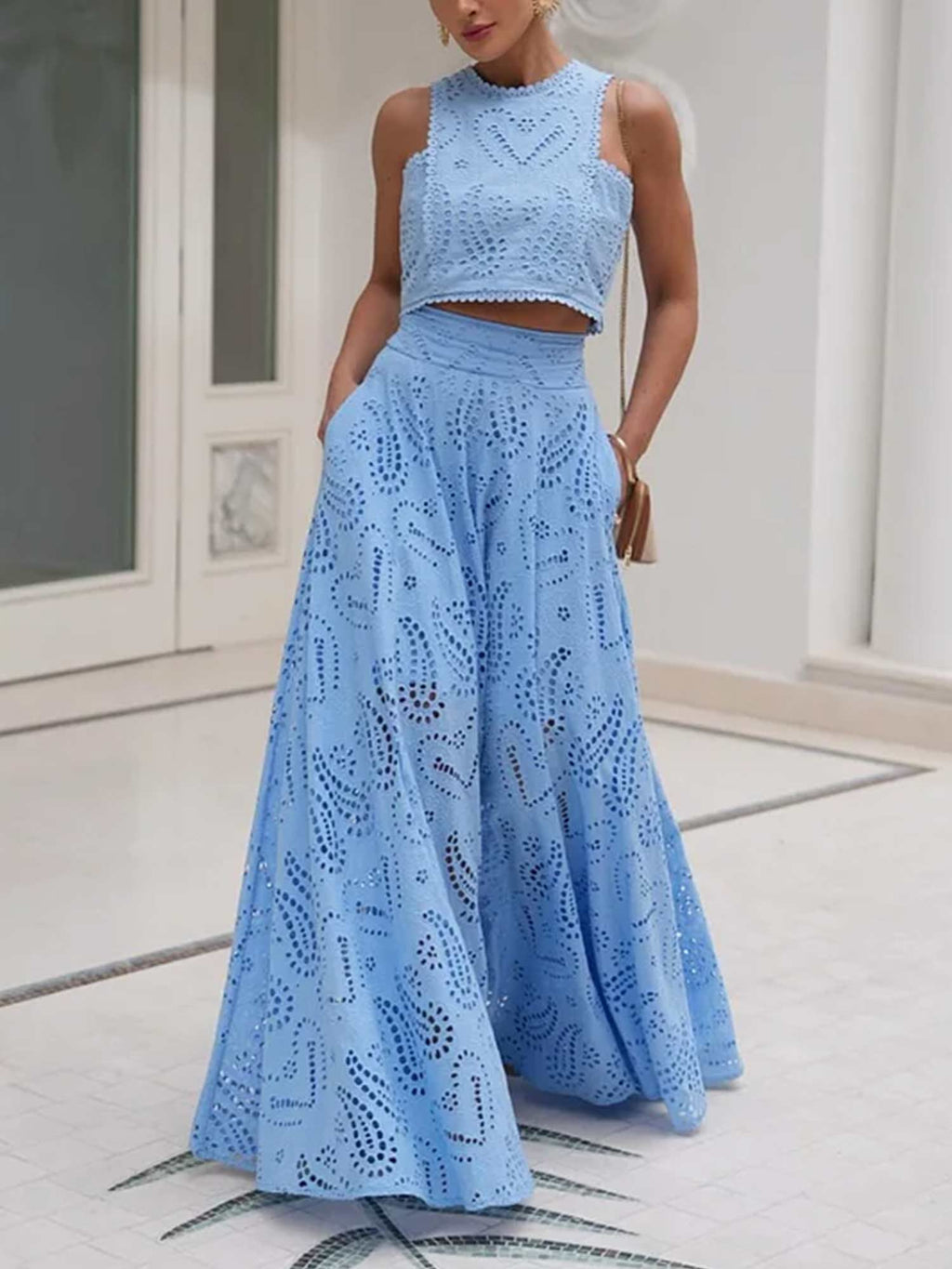 Embroidered Eyelet Crop Top