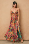 Blooming Romance Lace-Up Maxi Dress