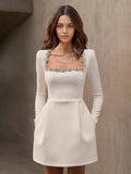 White Striped Velvet Dress