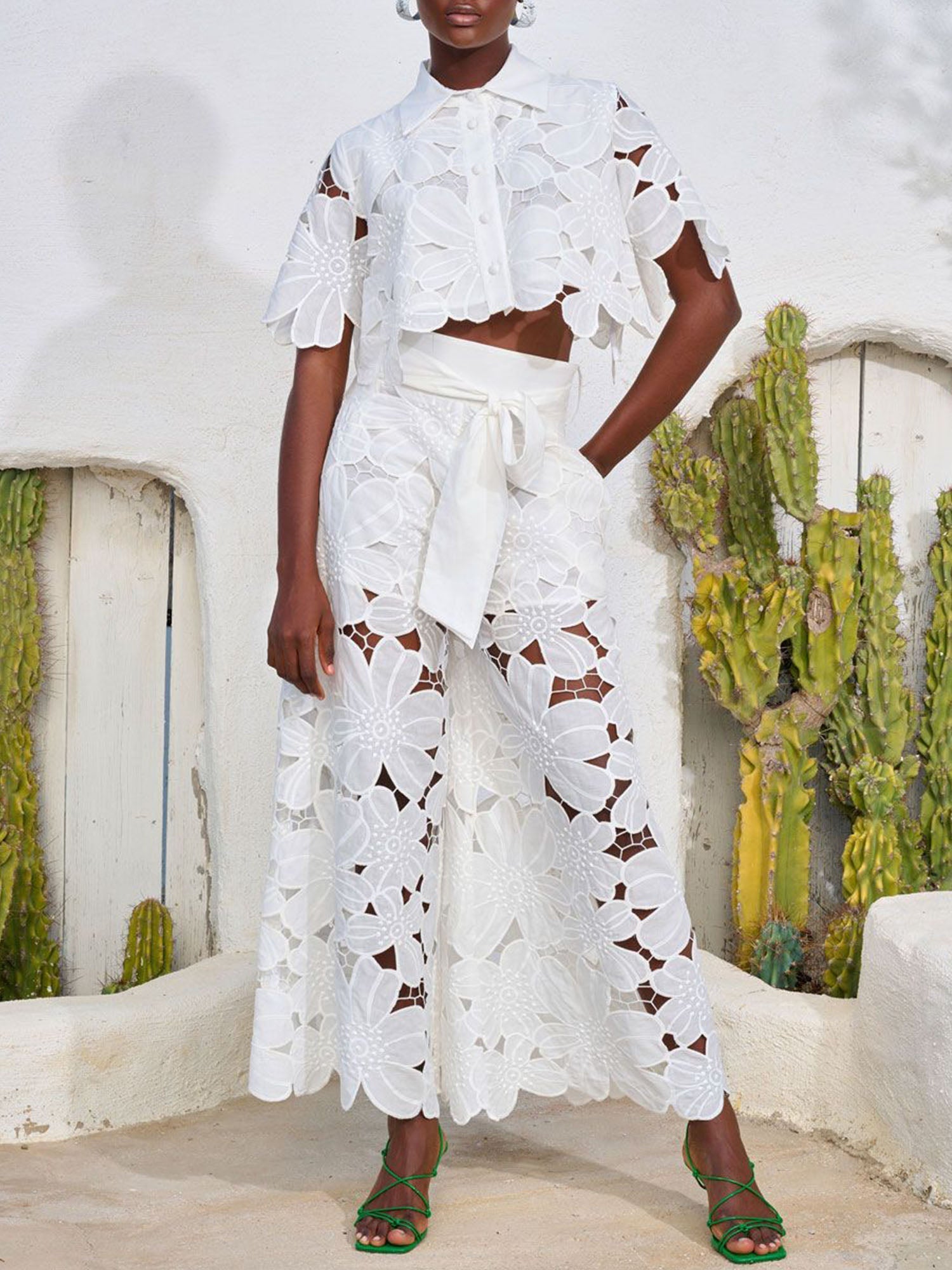 Floral Lace Cut-Out Pants