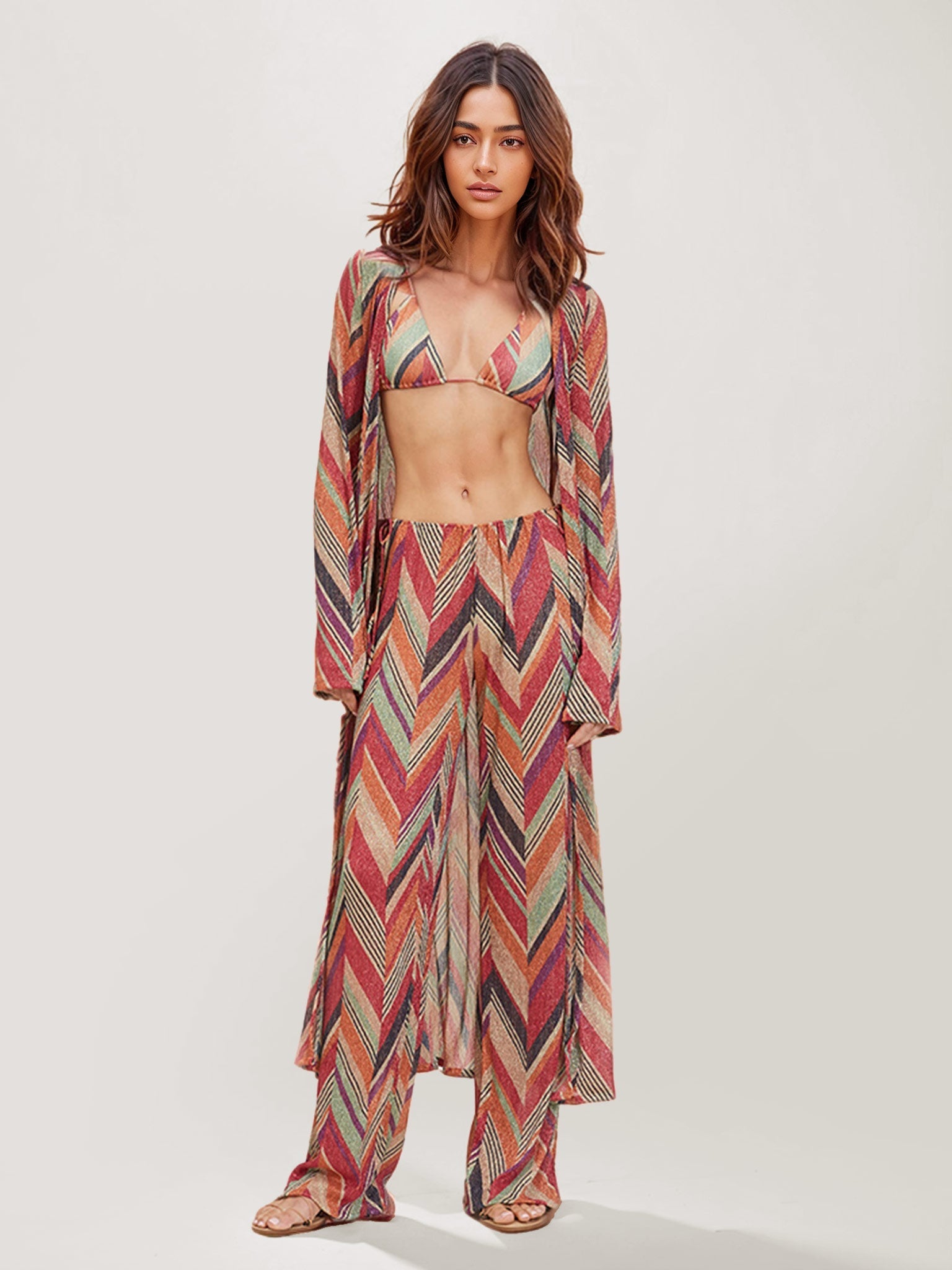 Chevron Print Wide-Leg Pants