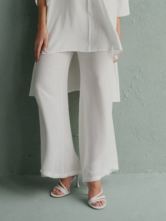 White High-Low Tunic Wide-Leg Pant Two-Piece Set