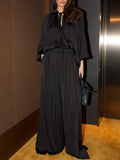 Black Satin Tie-Neck Two-Piece Set