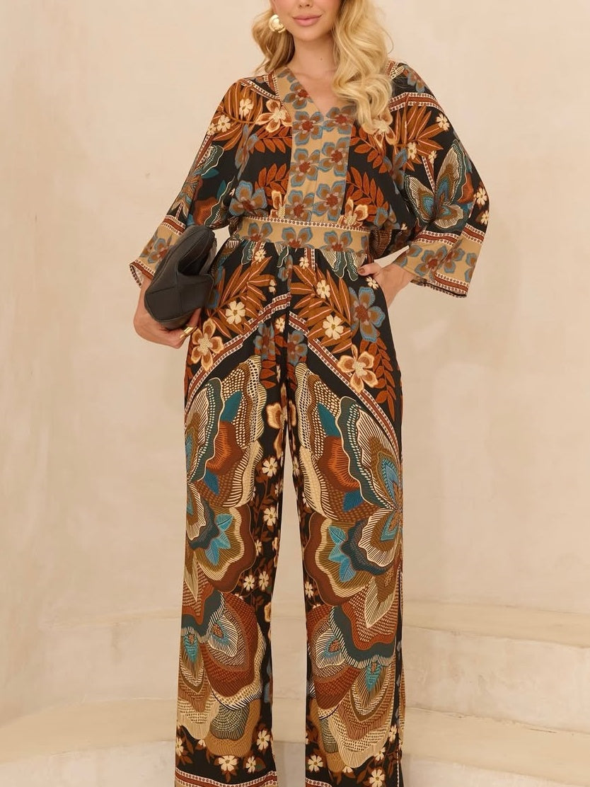 Bohemian Tribal Print Wide-Leg Jumpsuit