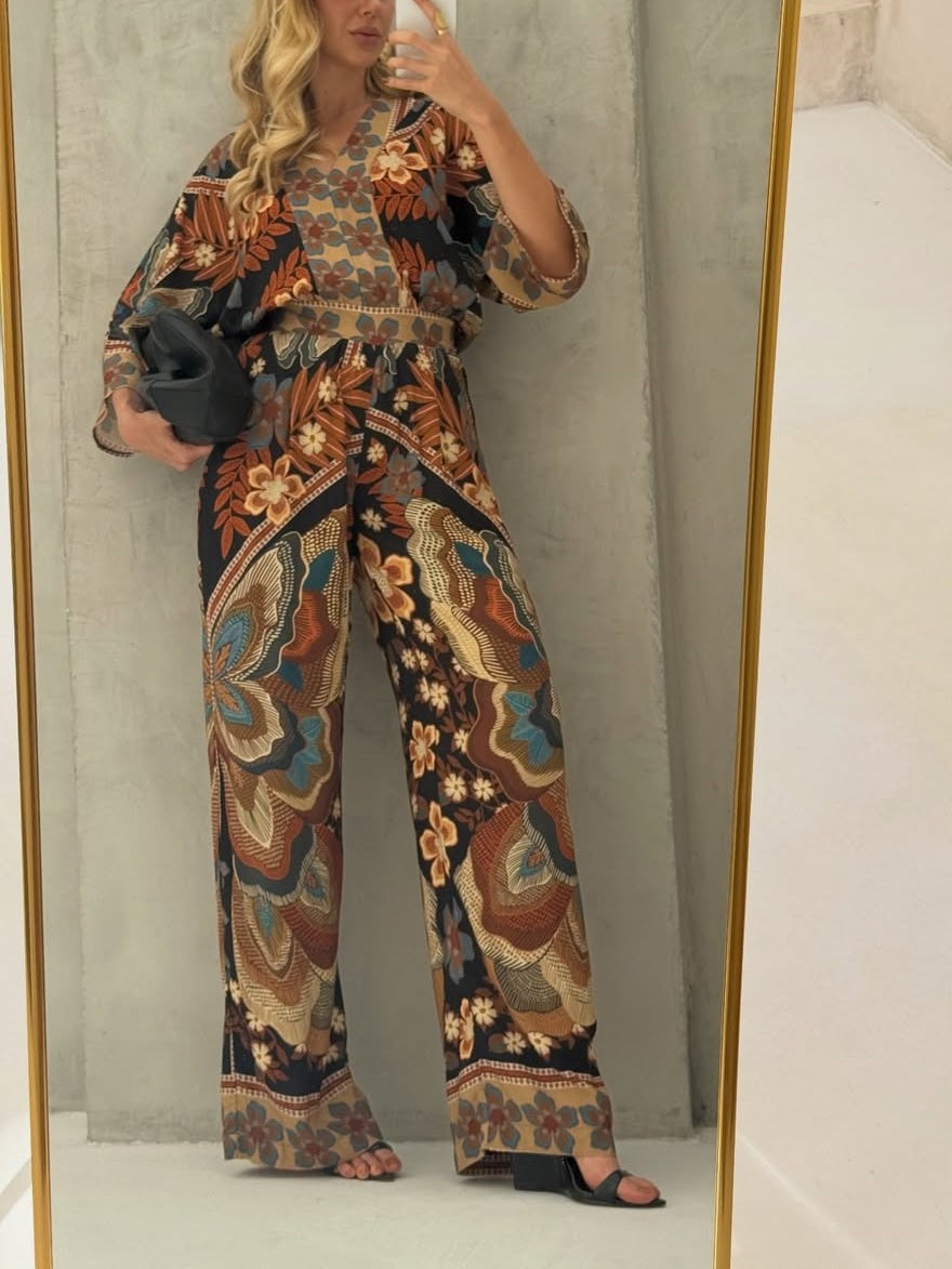 Bohemian Tribal Print Wide-Leg Jumpsuit