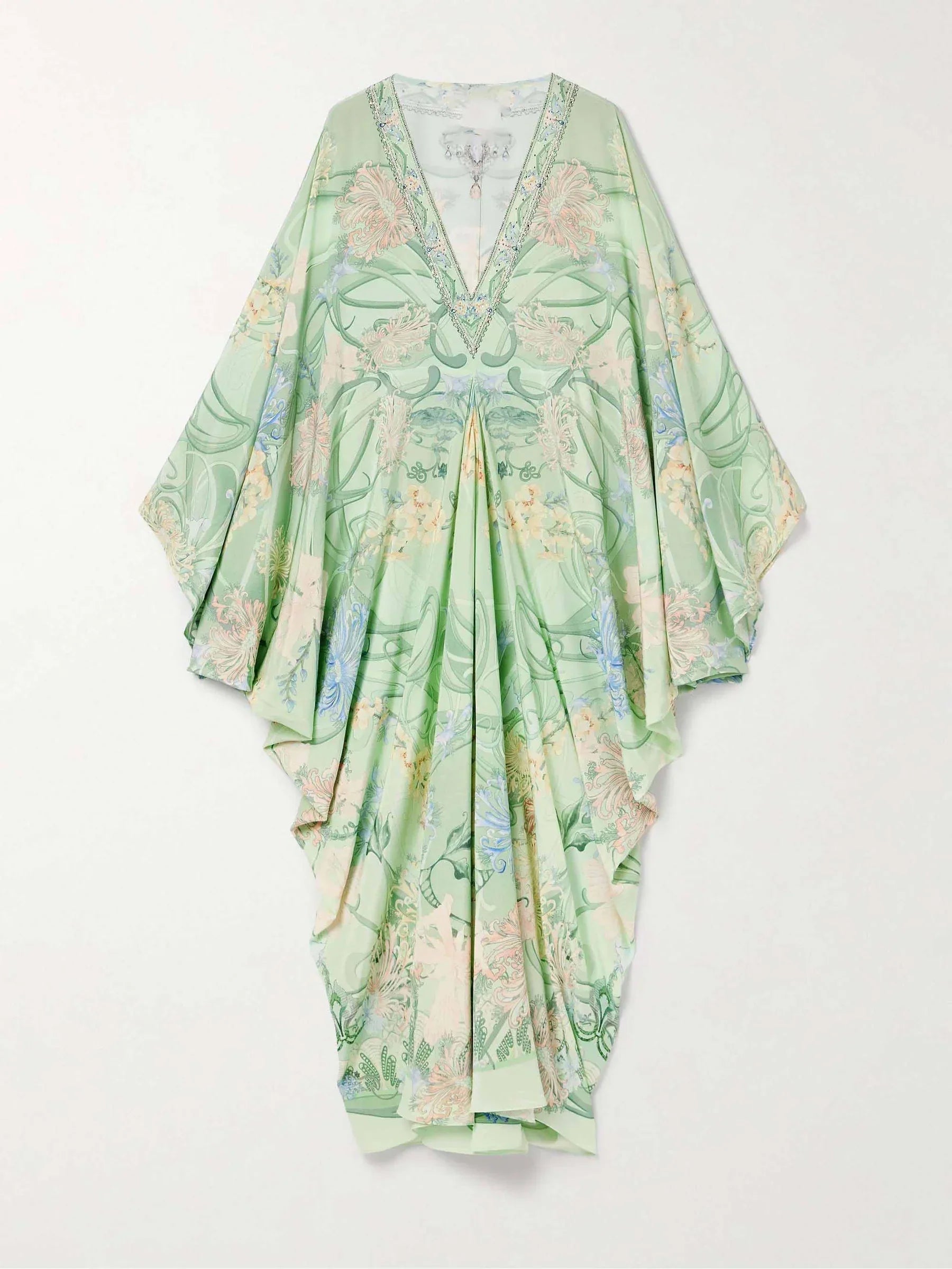 Green Floral Plunge Maxi Dress