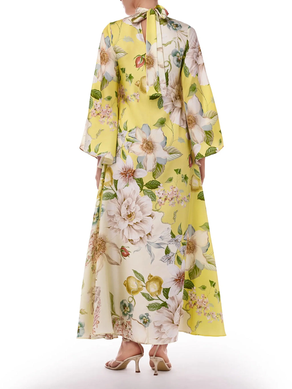 Yellow Floral Print High Neck Maxi Dress