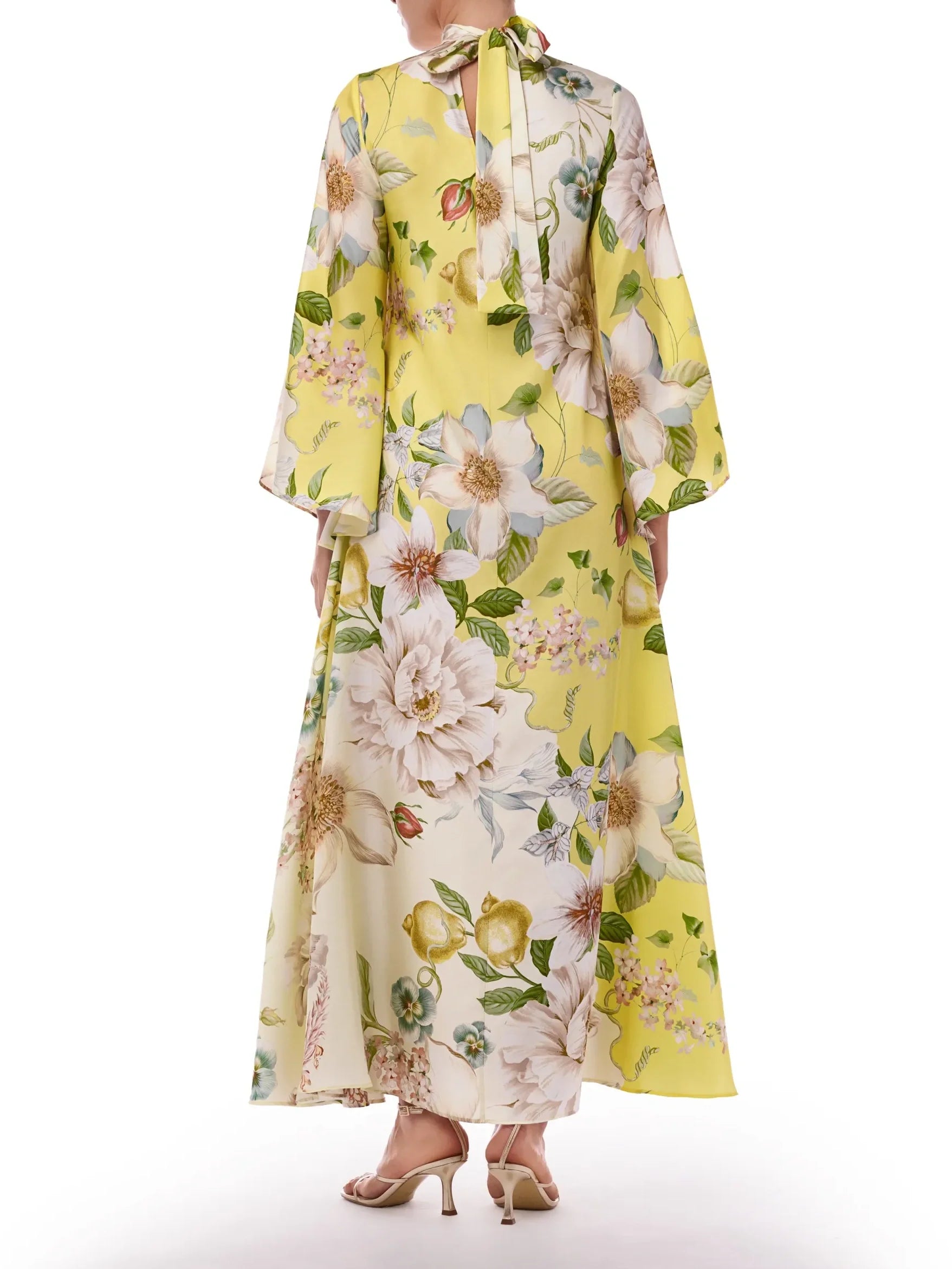 Yellow Floral Print High Neck Maxi Dress