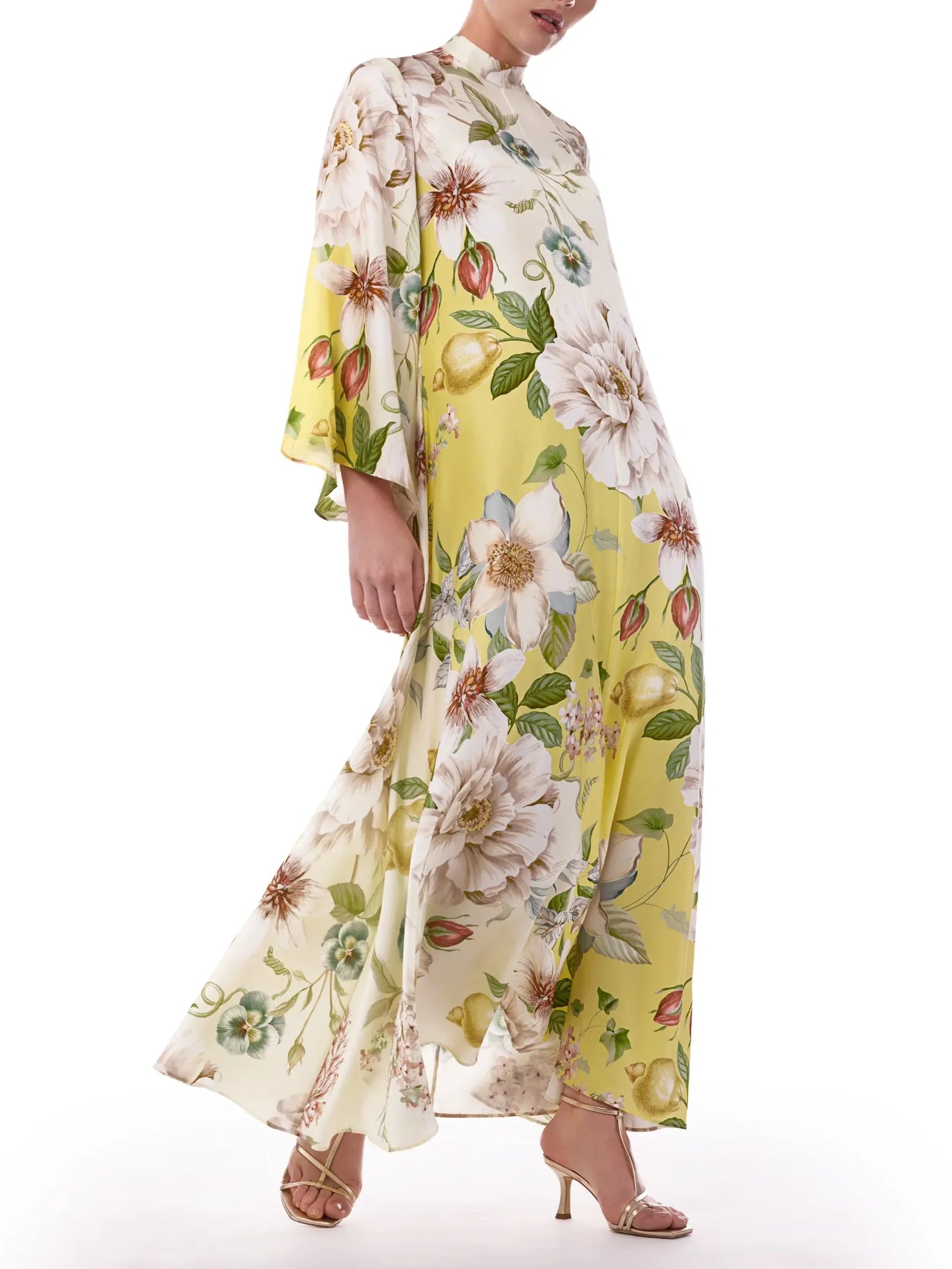 Yellow Floral Print High Neck Maxi Dress