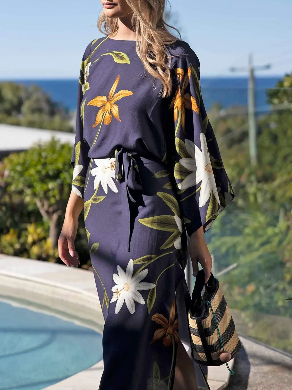 Bohemian Floral Kaftan Midi Dress