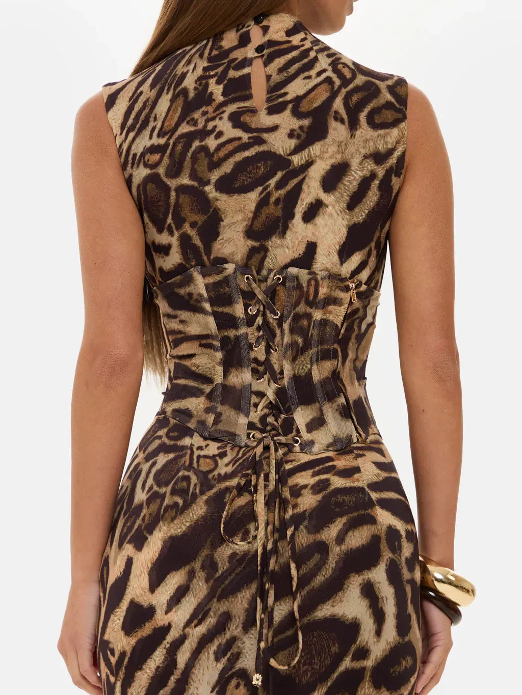Leopard Print Sleeveless Corset Maxi Dress