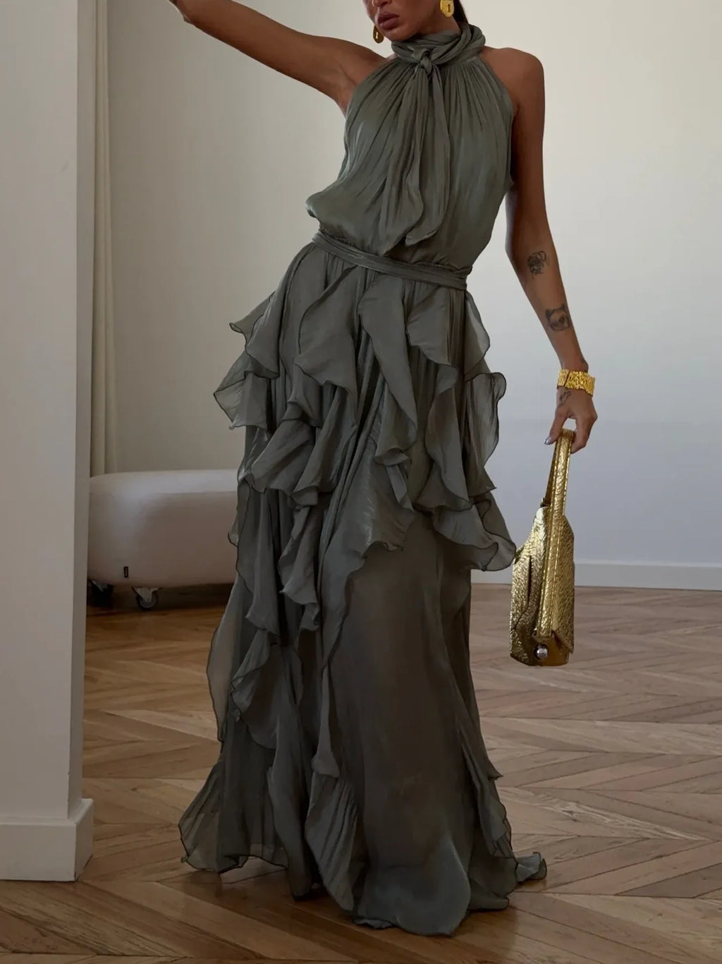 Sheer Ruffle Tiered Maxi Dress