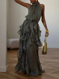 Sheer Ruffle Tiered Maxi Dress