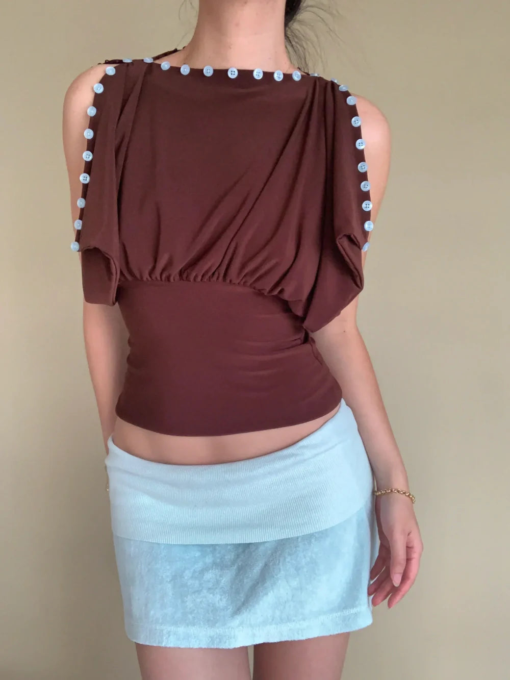 Convertible Button-Trim Versatile Blouse