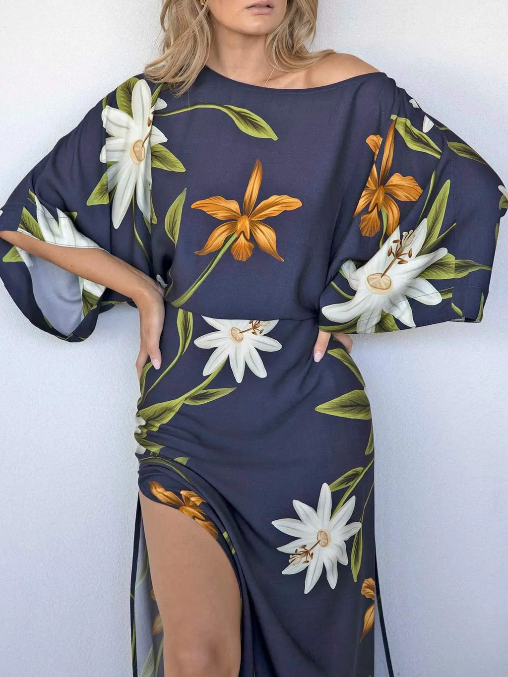 Bohemian Floral Kaftan Midi Dress