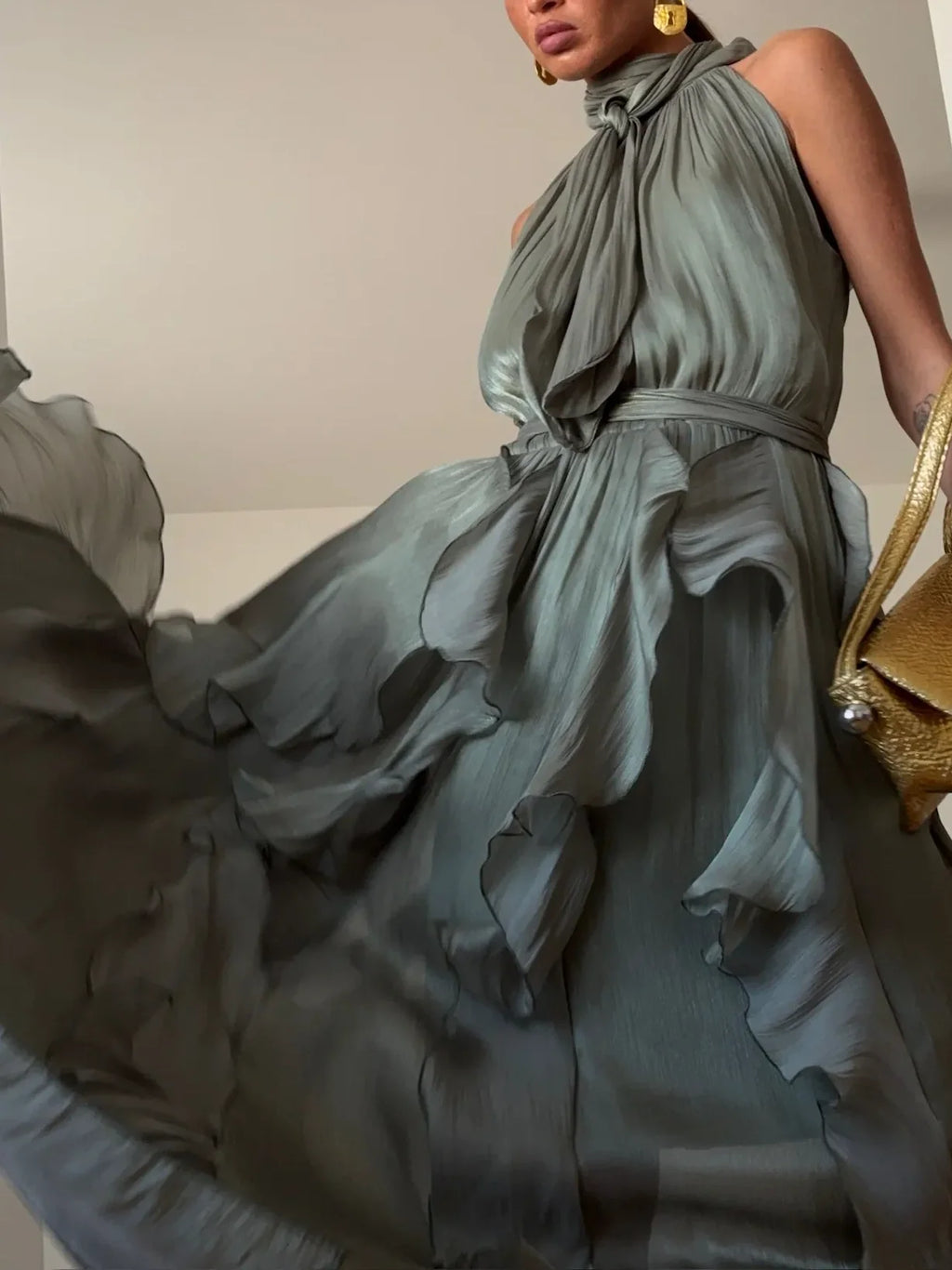 Sheer Ruffle Tiered Maxi Dress