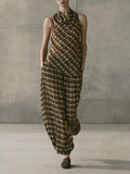 Brown Plaid Halter Top & Balloon Pants Two-Piece Set