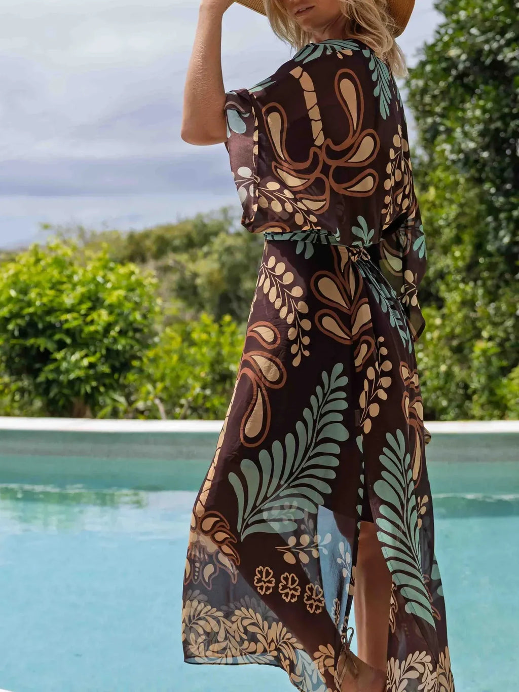 Tropical Print Kaftan Maxi Dress