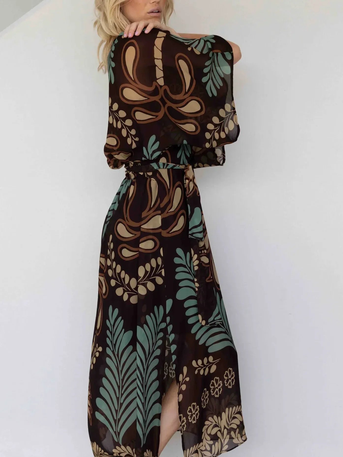 Tropical Print Kaftan Maxi Dress