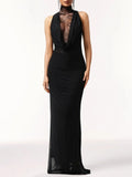 Black Lace Halter Evening Maxi Dress