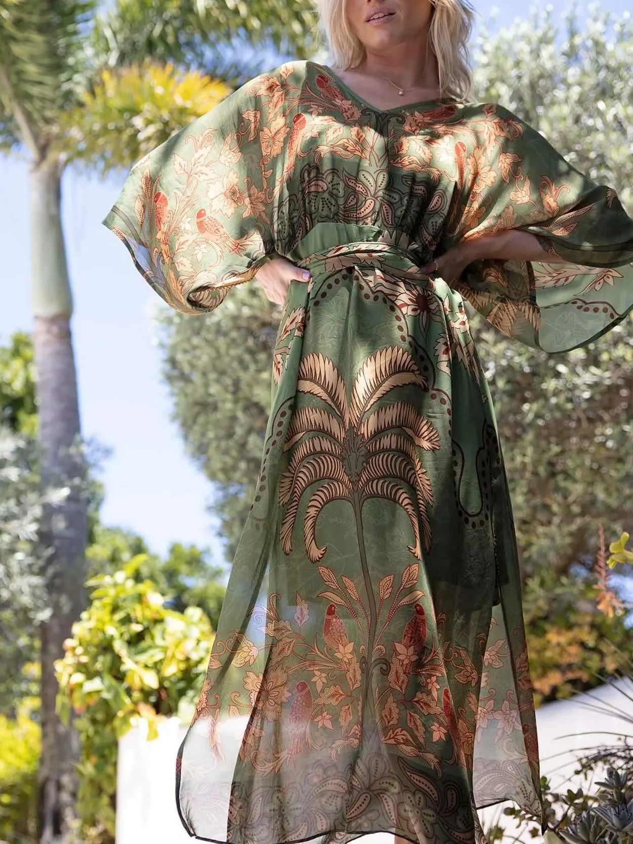 Tropical Print Kaftan Maxi Dress