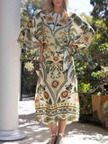 Bohemian Floral Kaftan Midi Dress