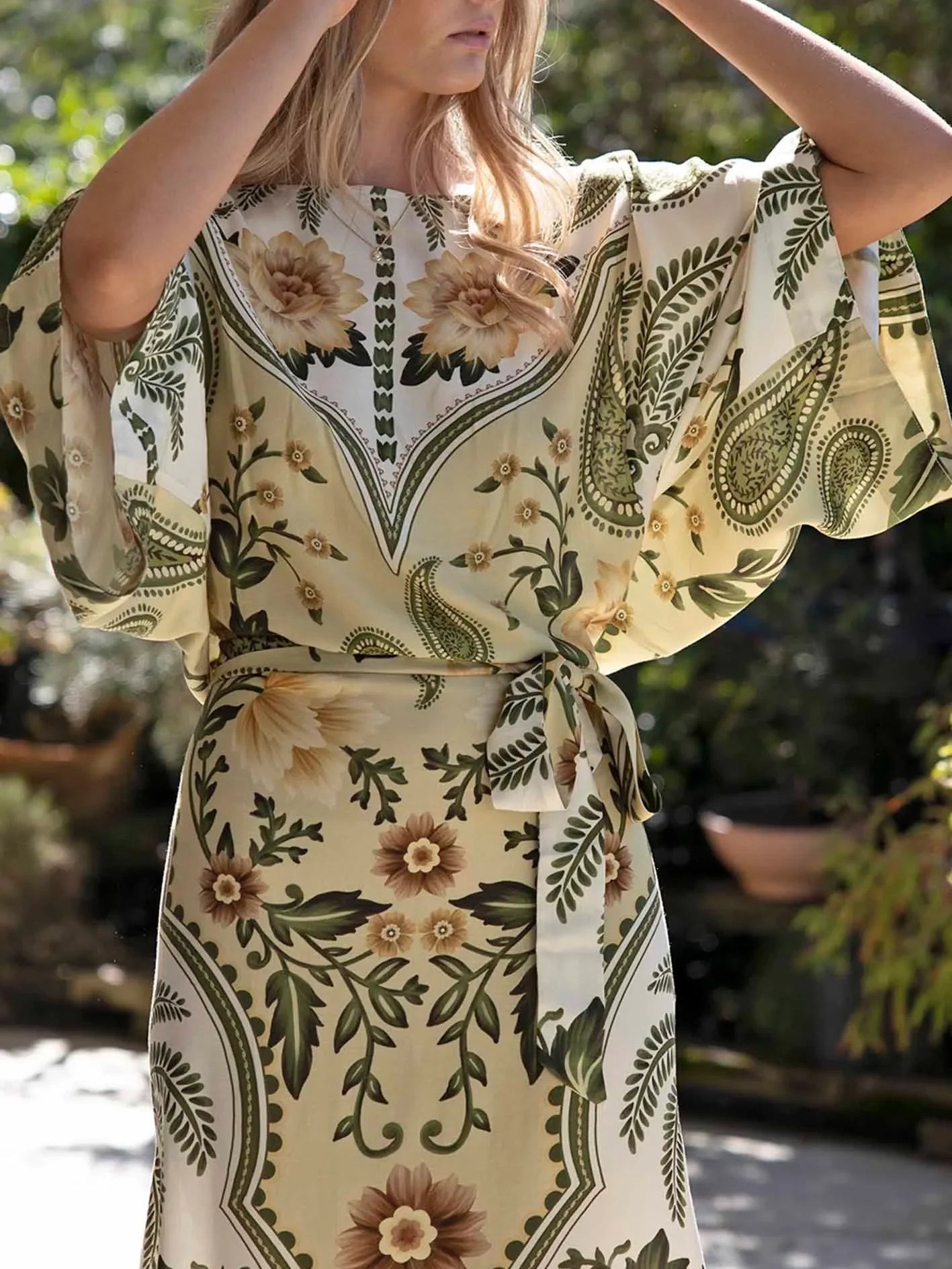 Bohemian Floral Kaftan Midi Dress