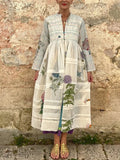 Botanical Print Smocked Maxi Dress