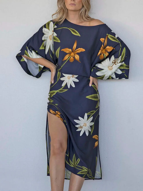 Bohemian Floral Kaftan Midi Dress
