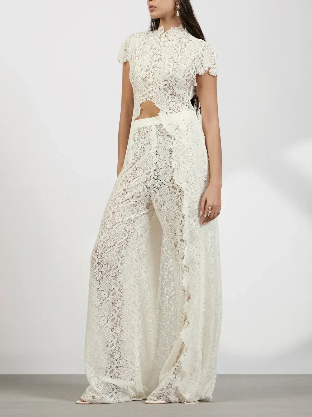 White Lace Cutout Two-Piece Set