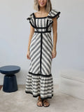 Mixed Stripe Square Neck Maxi Dress