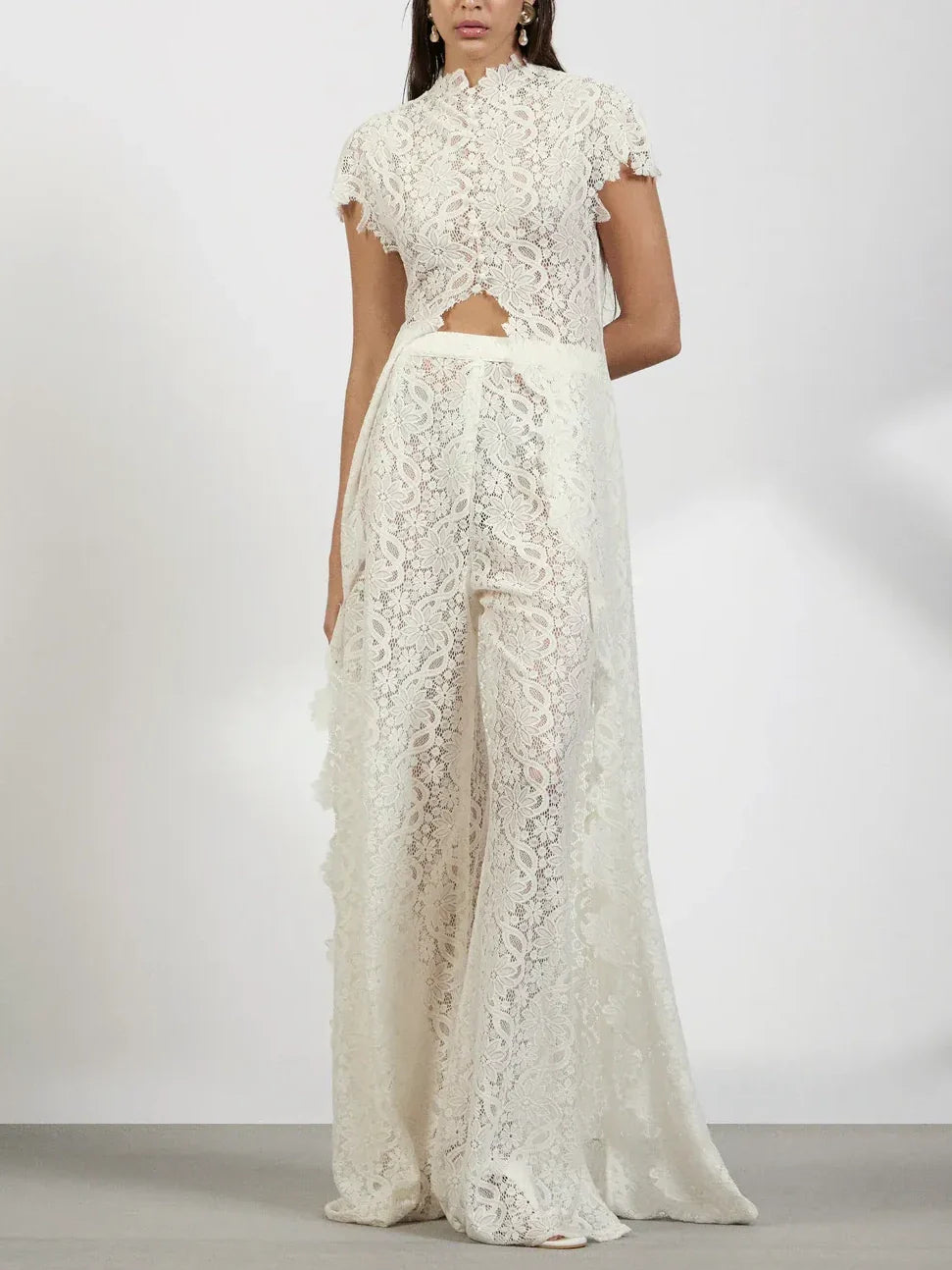 White Lace Cutout Two-Piece Set